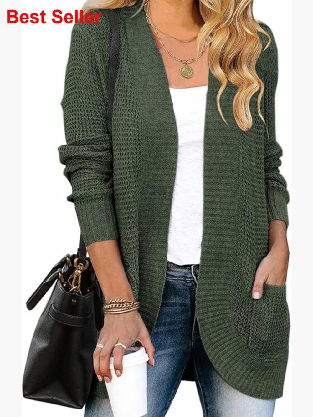 Acrylic Spandex Cardigan Sweater Long Sleeve Open Front Loose Fit